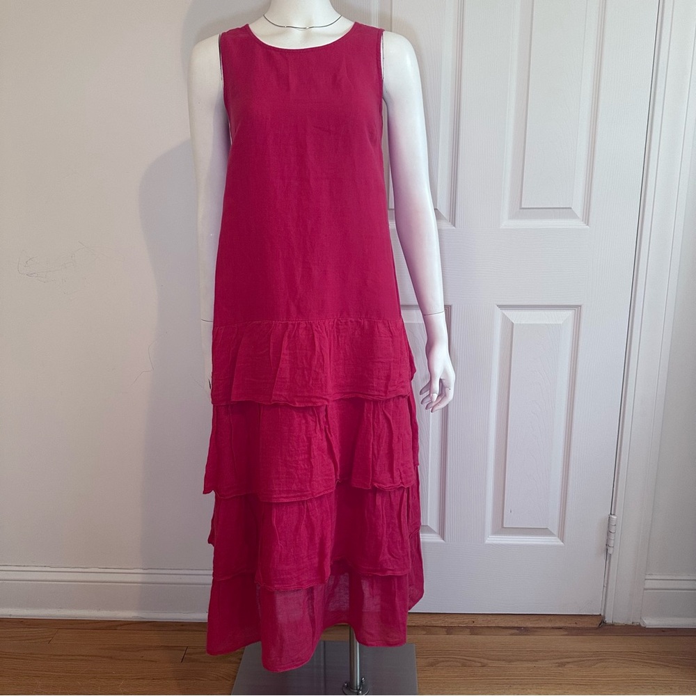 Linen Gallery Red Women’s  Sleeveless Tiered-Hem Linen Maxi Dress Size 8